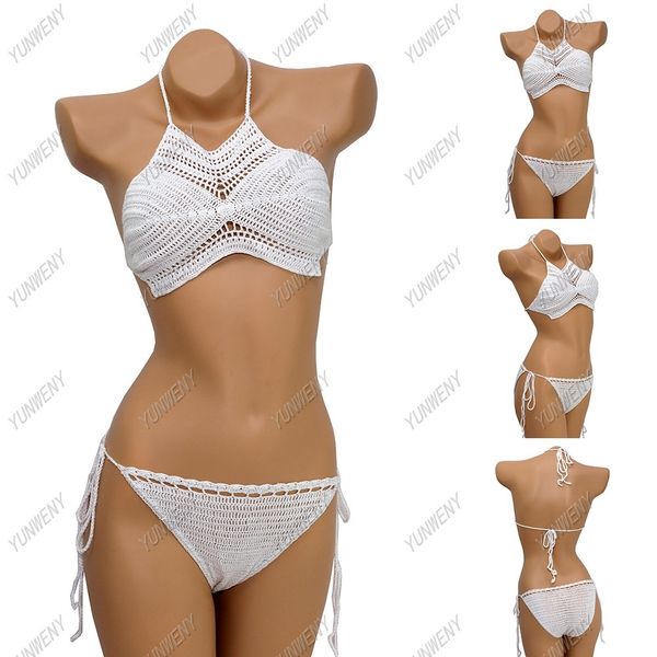 

New Crochet swimsuit, hand knitted Bikini Bra with neck and beach bikini suit bikini, White;black