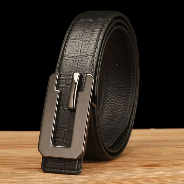 

luxury brand belt men's genuine leather business luxury youth head layer pure simple leisure fashion belt smooth buckle, Black;brown