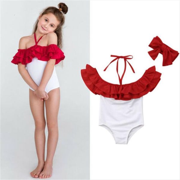 

1 5t girls swimsuit red sling one piece swimsuits for bodysuit baby girl bathing suit kid set, White