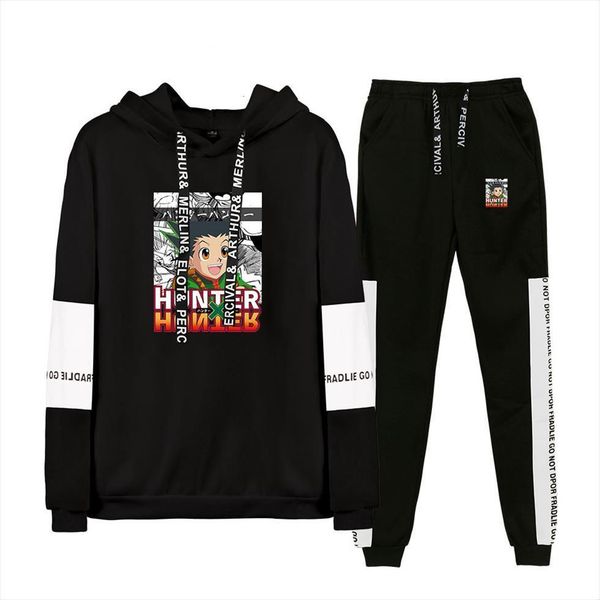 

cartoon hunter x two men tracksuits pieces set and pants boys girls tracksuit hoodie casual warm sport 2 sports, Gray
