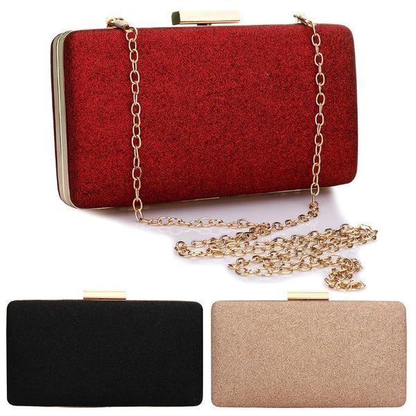 

solid glitter satin evening clutches with chain ladies shoulder bags leather box bag designer fashion party wedding shiny purse