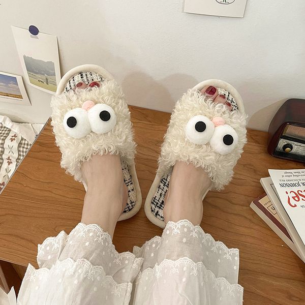 

slippers winter thick-skinned slippers of women's hairy home soft platform shoes 2022 interior cotton qatb, Black