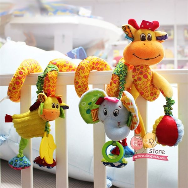 Детские игрушки для детей 0-12 месяцев плюшевые погремушки кроватки спираль висит мобильная младенческая новорожденная коляска кровать животных подарок счастливая обезьяна 210320