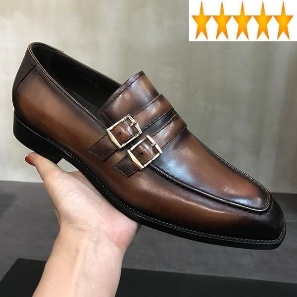 

dress shoes business vintage handmade formal mens office buckle slip on derby bridegroom wedding cow genuine leather, Black