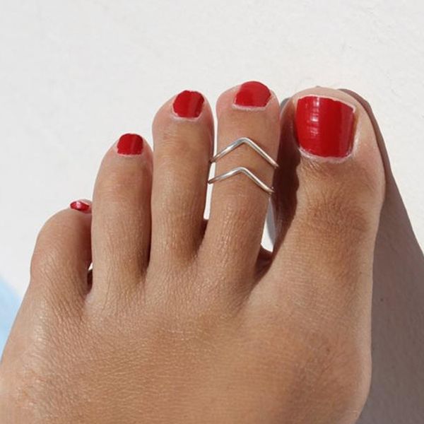 2 pçs anel de dedo do pé ajustável feito à mão anillos mujer 925 prata ouro preenchido 15mm anéis de argola para mulheres pé jóias baguete
