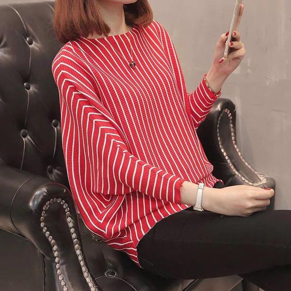 

women's sweaters autumn winter korean striped bat sleeve knit loose and versatile pullover bottoming shirt gx612, White;black