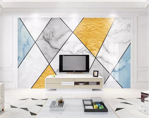

abstract geometric blue gold marble wallpaper triangel wall mural 3d home decor grey brick custom papers wallpapers
