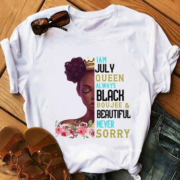 

never sorry i am january women to december queen birthday black girl magic crown princess shirt femme, White