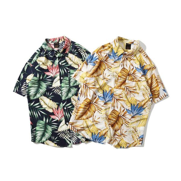 

men's casual shirts men short sleeves printed floral shirt harajuku loose beach resort hawaiian, White;black