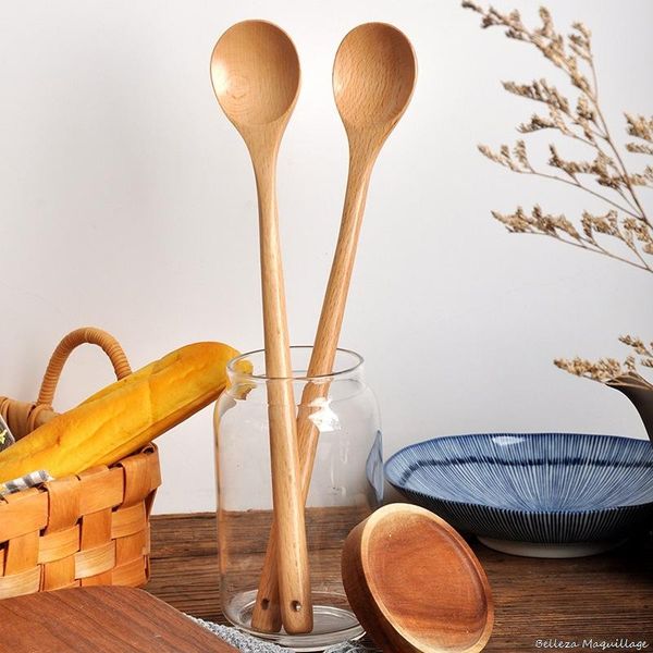 

forks 33cm japanese-style long handle wooden spoon coffee stirring rod tea dessert mixing soup tableware kitchen supplies