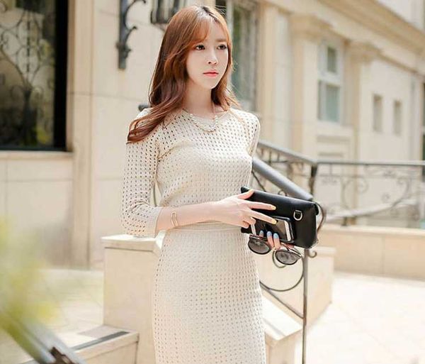 

casual dresses style women's elegant temperament knitted hollow-out dress, Black;gray