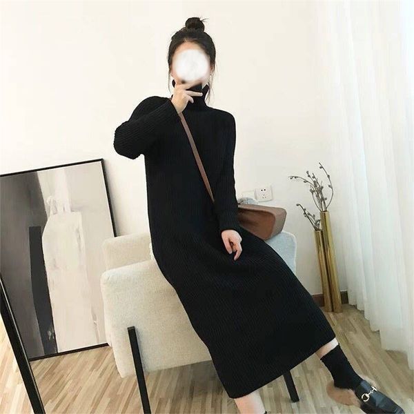 

autumn midi-length turtleneck long sleeve knitted pullover sweater winter clother women thick korean style kobieta swetry mujer 210604, White;black