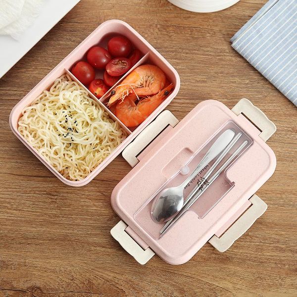 

dinnerware sets lunch box wheat straw bento with tableware healthy bpa portable container kids picnic school microwavable