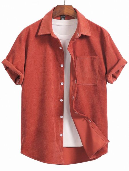 

romwe guys solid corduroy button front pocket shirt without tee 11js#, White;black