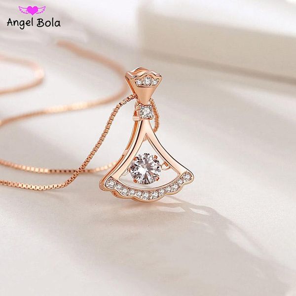 

fashion romantic skirt design flower pendant necklace with zircon rose gold/silver color for women jewelry necklaces