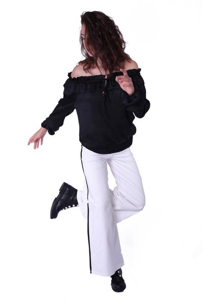 

women's pants & capris women&women spanish wide hem high waist design white trousers, Black;white
