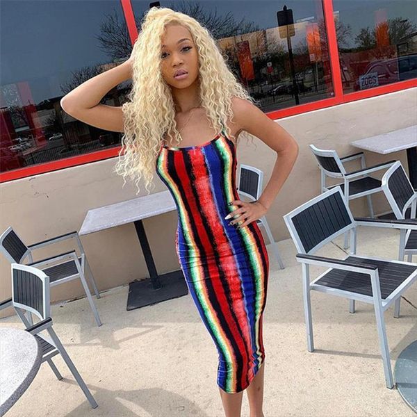 

tie dyeing print spaghetti strap women dress midi summer outfits backless beachwear sleeveless bodycon clubwear, Black;gray