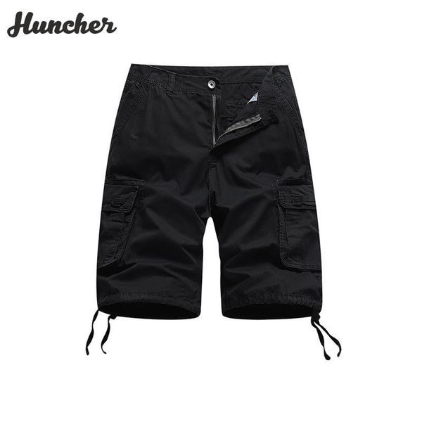 

men's huncher mens cargo men 2021 summer cotton solid side pockets seven points shorts streetwear casual pants black, White;black