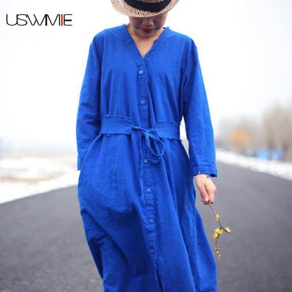 

casual dresses 2021 elegant dress retro literature pockets vintage solid color plus size long sleeve temperament comfort blue vestidos, Black;gray