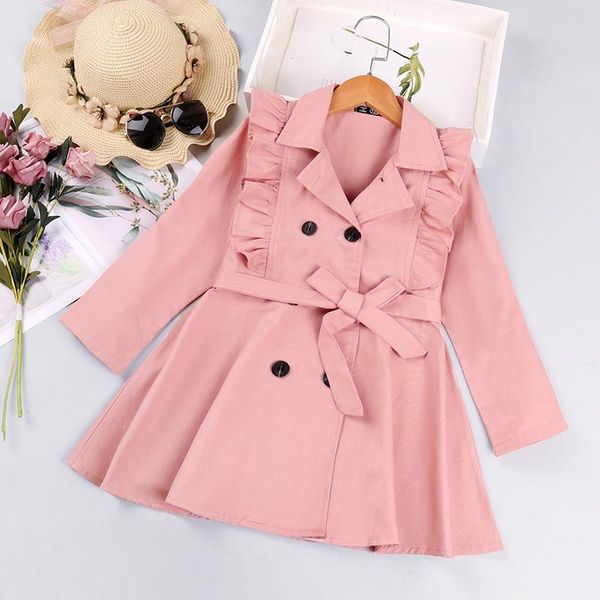 

coat 2021 children's clothing autumn girls jacket korean style long-sleeved lace double-breasted trench, Blue;gray