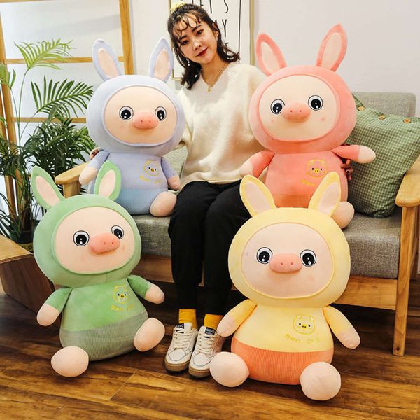 

cute cartoon pig doll plush rabbit with hat children's gift girl soft pillow, Blue