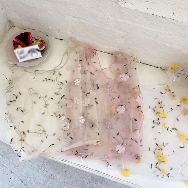 

shopping bags female flower embroidery hand bag organza casual tote mesh woman handbags summer floral handbag