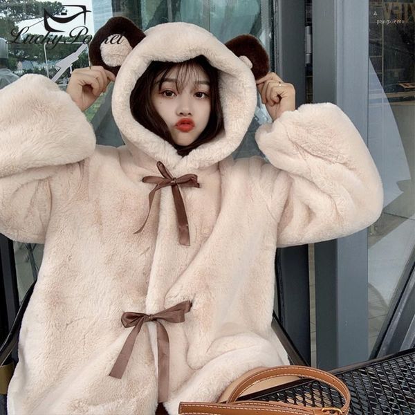 

women's fur & faux women winter sweet thick loose short with solid color coat ladies fashion plus size keep warm apricot plush zy76, Black