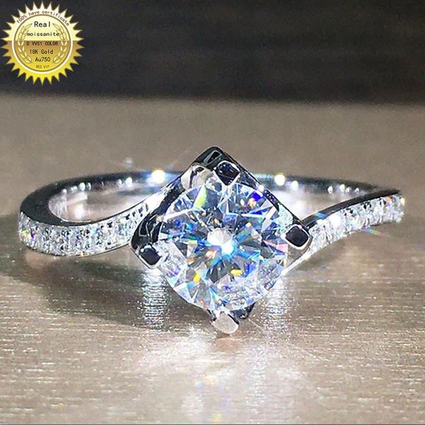 

cluster rings 10k au417 white gold women wedding party engagement ring 1 2 3 4 5 round moissanite diamond heart trendy classic gift, Golden;silver