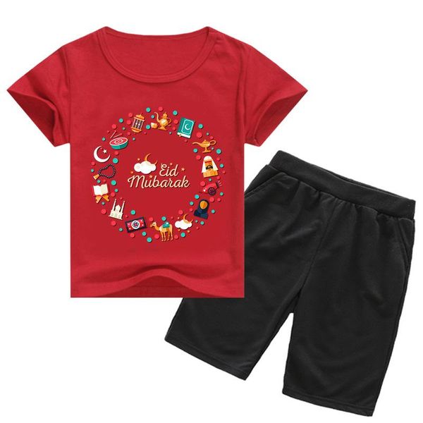 

kids lesser eid mubarak clothes summer bairan ramada t-shirts shorts 2pcs sets teenagers boys sportswear toddler girls outfits clothing, White