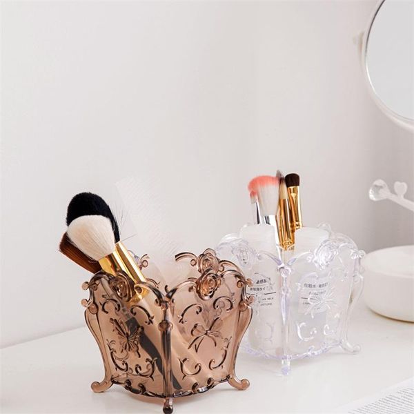 

european carved makeup brushes organizer retro brush holder clear box cosmetic storage case lipsticks pencil boxes & bins