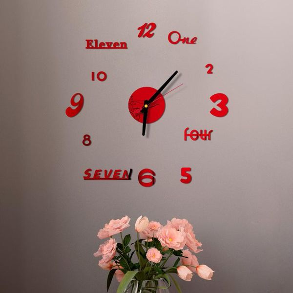 

wall clock 3d mirror surface sticker home office decor uurwerk wandklok onderdelen relogio relogios de cozinha clocks