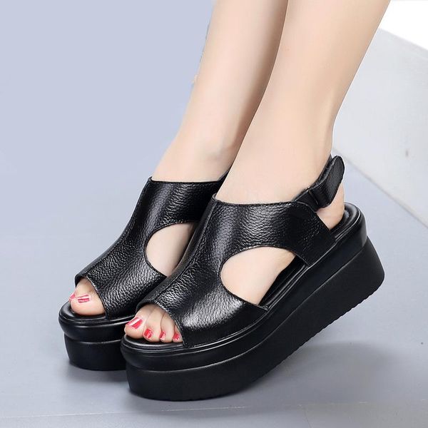 

women sandals cow leather summer shoes rome platformthick bottomed breathable comfortable, Black