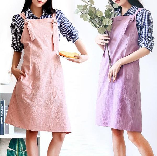 

aprons japanese style cotton and linen apron sleeveless home daily kitchen solid color florist baking cake shop men women overalls