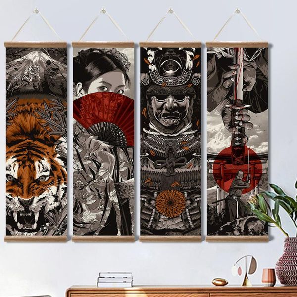 

paintings japanese samurai ukiyoe canvas scroll posters and prints wall art pictures for living bedroom home decor with framed