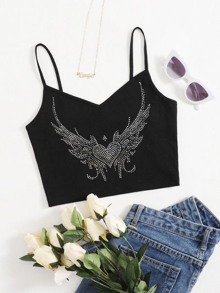 

rhinestone graphic cami 59ms#, White