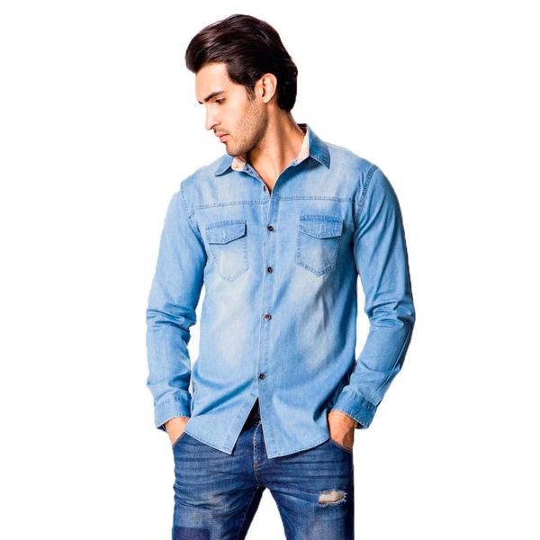 

men's casual shirts high trendy slim denim plus size -6xl wash blue long-sleeved cargo jeans male clothing, White;black