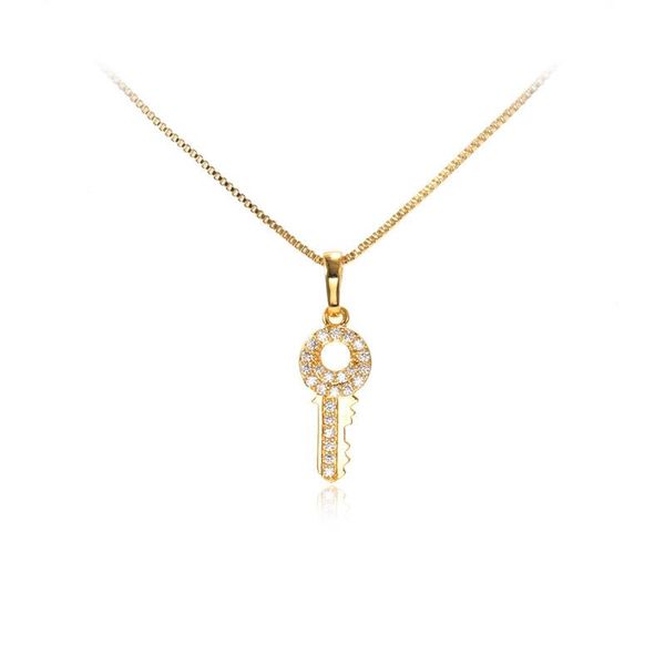 

fashion jewelry 18k gold plated bijoux zirconia cz mini key charm chain necklace colliers chains, Silver