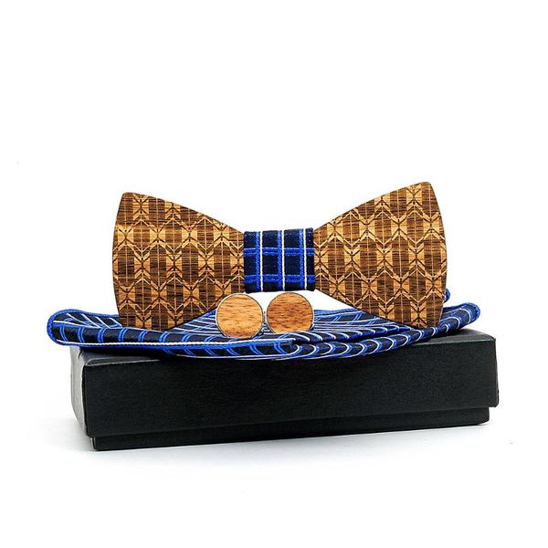 

neck ties 3d wooden bowtie pocekt square cufflinks set business wood bow tie handmade cravate homme noeud papillon corbatas, Blue;purple