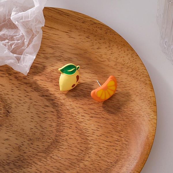 

stud lovoacc temperament cute asymmetric lemon orange earring for women girls sweet multicolour fruit metal jewellery, Golden;silver