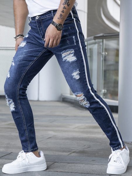 

men stone wash ripped jeans s09g#, Blue