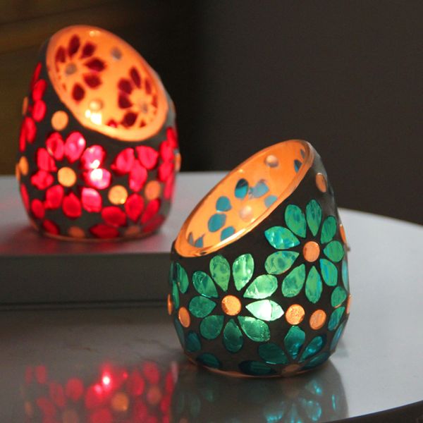 

romantic flower slant mouth mosaic glass candle holders modern home decoration candlestick diy incense empty glass cup
