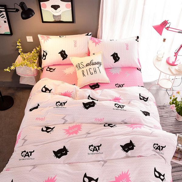 

bedding sets 100%cotton reactive printed set duvet cover flat sheet 3/4pcs cat cartoon bedsheet gift bedspread pillowcase birthday