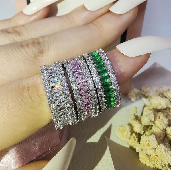 

2022 choucong brand wedding rings handmade luxury jewelry 925 sterling silver marquise cut emerald cz diamond gemstones eternity party women, Slivery;golden