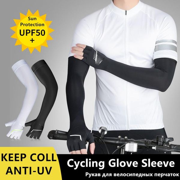 

cycling gloves 2pc/lot summer ice silk sunscreen sleeves for wen women outdoor riding driving fishing thumb arm supplies anti-uv glove, Black