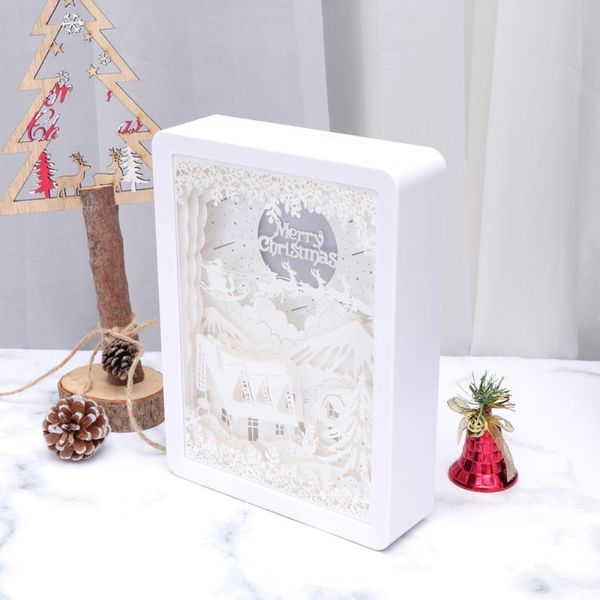 

frames merry christmas 3d shadow paper sculptures light boxes unique usb paper-cut lamp led night charging bedside