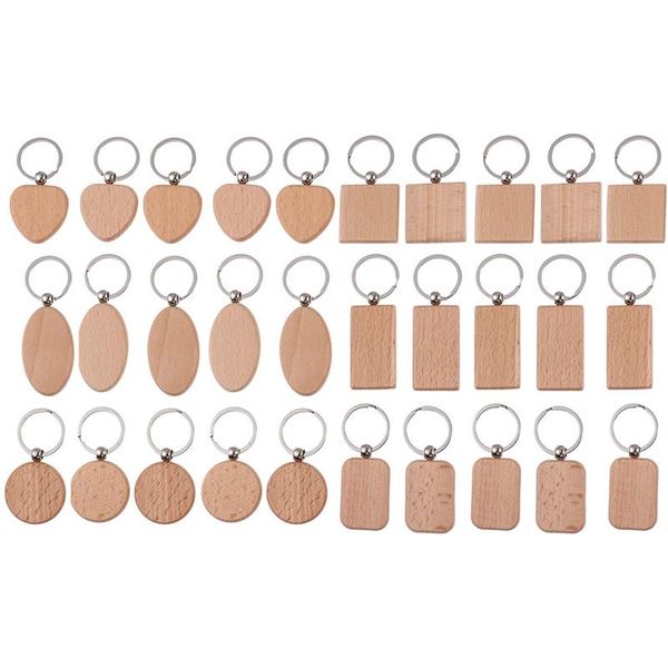 

keychains 30pcs wooden keychain wood pendant blanks with keyrings for diy key craft supplies color, Silver