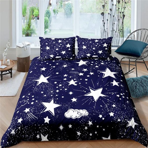 

bedding sets star single double twin  set 2/3pcs night sky 90/135/150 bed cover kid duvet dark blue galaxy bedclothes