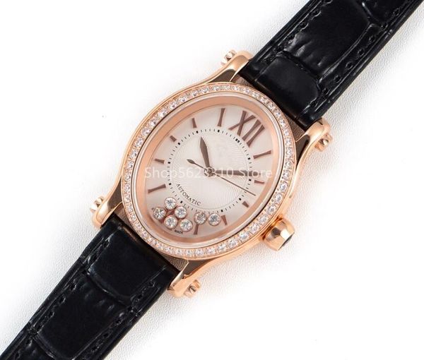 

wristwatches luxury happy crystal stone genuine leather watch female pearl dial quartz move wristwatch rotate y watches 30mm, Slivery;brown