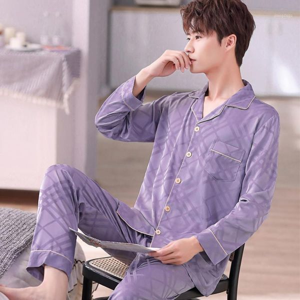

men's sleepwear overszie 4xl 5xl men pajama set summer satin silk short sleeve pijama elastic waist leisure pant outwear, Black;brown