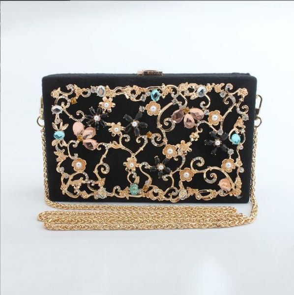 

factory wholesale leather bags fashion exquisite diamond evening dinner package trend cotton and linen alloy hard box chain bag wedding hand